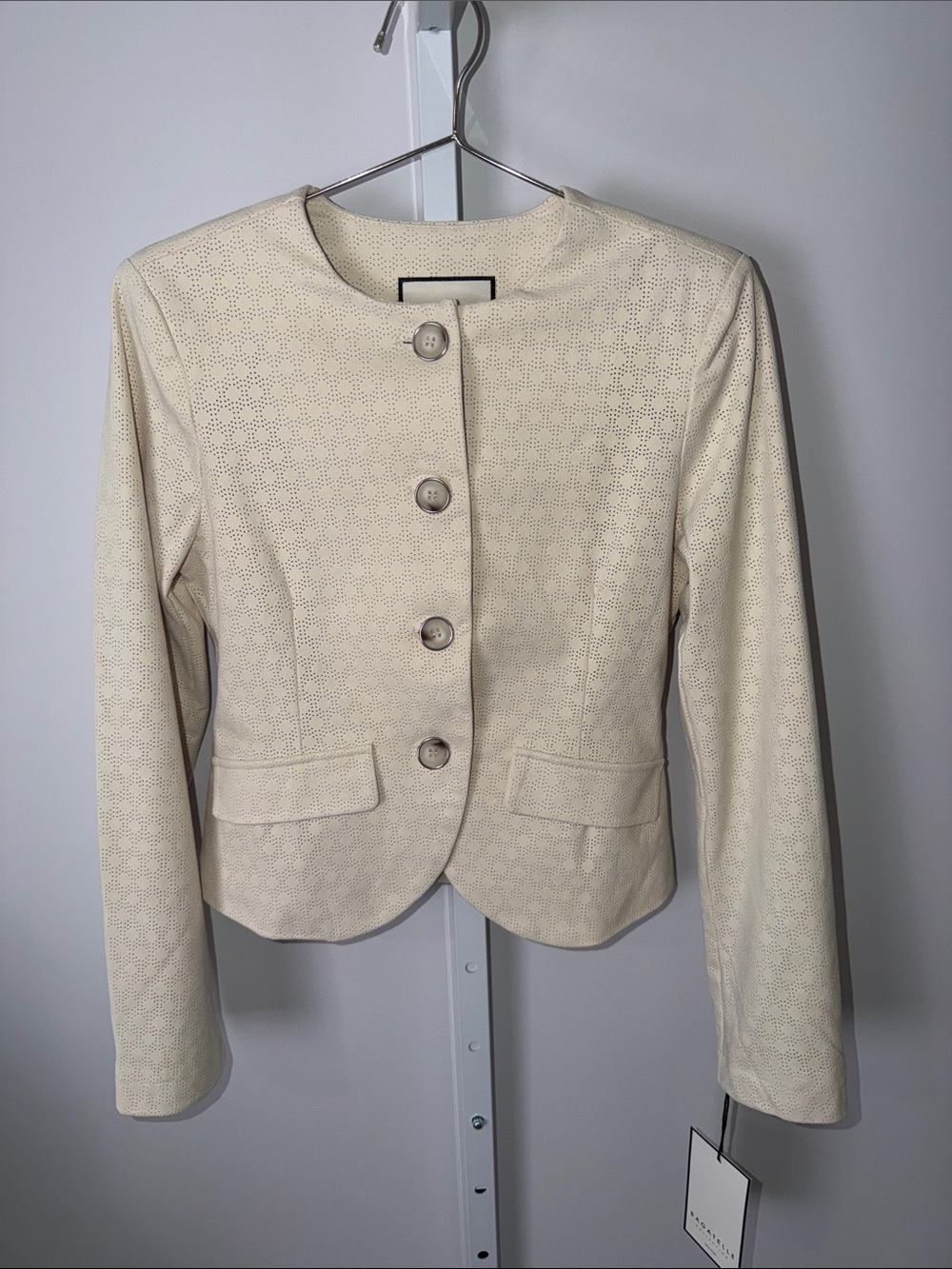 bagatelle Cream Textured Button-Front Blazer